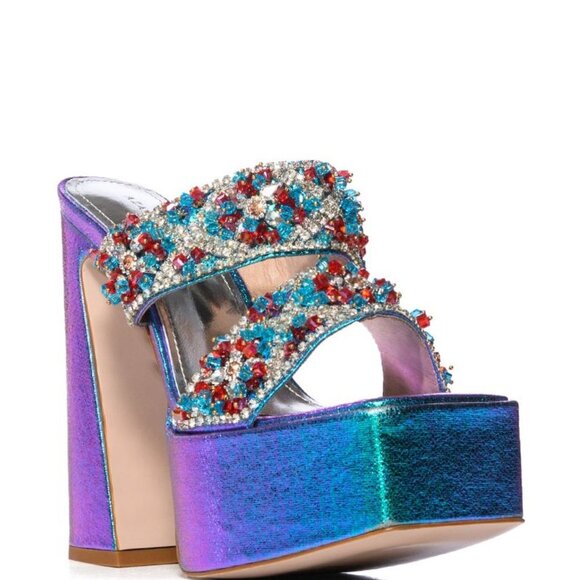 AZALEA WANG " ROYALTY RUMBLE " EMBELLISHED CHUNKY MULE IN BLUE(BRAND NEW !!!!!!! - Picture 4 of 7